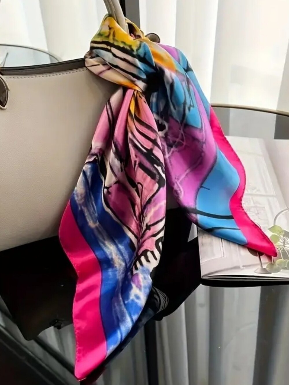 Silk-Feel Multicolor Fashion Scarf Head Scarf , Neck Scarf